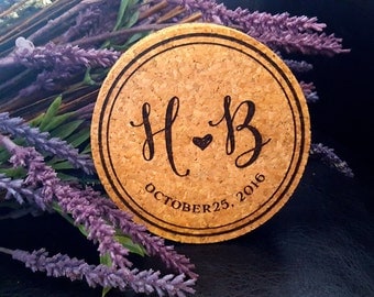 Personalized Cork Coasters, Custom Engraved Natural Cork Coasters, Monogram Coasters, Wedding Coasters, wedding favor SET of 4 (1214)