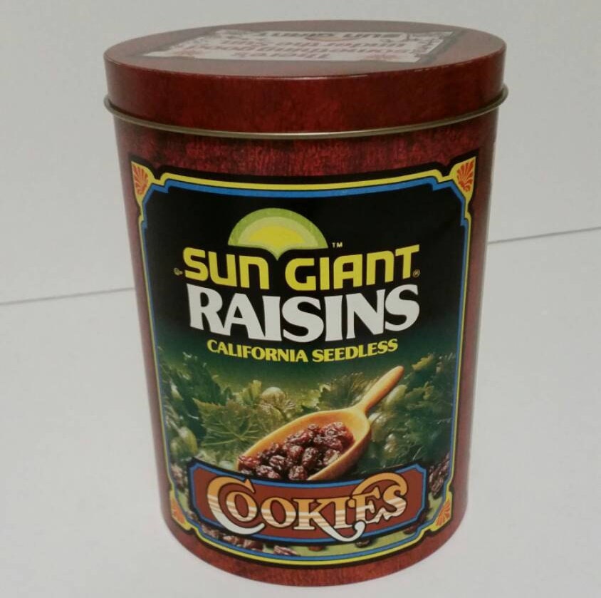 Vintage Sun Giant Raisins Metal Tin Canister With Recipes