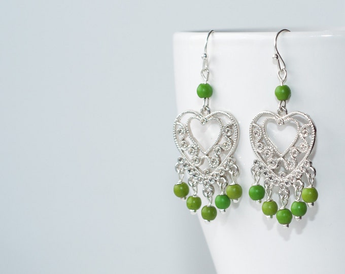 Gypsy earrings, Green chandelier earrings, Gypsy chandelier earrings, Gypsy chandeliers, Gipsy earrings, Chandlier earrings