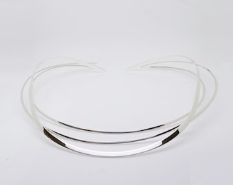 90's Style Unique Sterling Silver Choker Necklace , 3mm 2mm metal chokers necklace