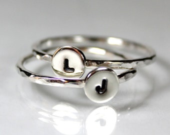 Dainty Dimpled Initial Ring, Sterling Silver, Stamped Personalized Ring, Stamped Stacking Ring, Hammered Textured