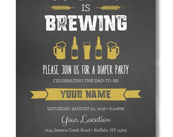 Diaper Party Invite, Baby Is Brewing Invite, Beer Diaper Party Invite, Customized, Printable