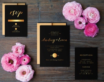 black and gold wedding invitations