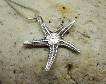 Starfish pendant, silver starfish necklace, sea star, sand dollar, summer jewellery, beach wedding, gift for partner,
