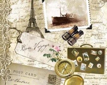 Bon Voyage NAPKINS, Travel Napkins, Paris Napkins, Travel Theme Napkins, Bon Voyage Party, Decoupage Napkins, Vintage Travel Napkins