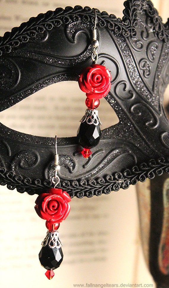 Gothic Red Roses & Black Crystals Earrings by FallnAngelCreations steampunk buy now online