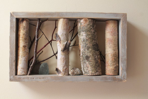 White Birch Twigs Framed Branches Rustic Log Cabin Decor