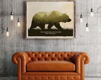 Grizzly bear poster, Grizzly bear art print, Grizzly poster, Grizzly bear art, american wild life art, National park Grizzly , Grizzly print