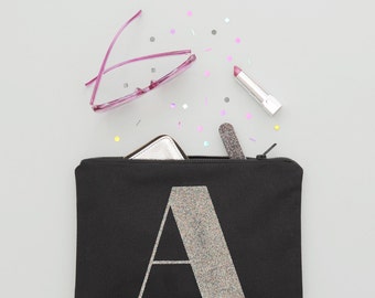 Monogram Clutch - Initial Clutch - Canvas Makeup Bag - Cosmetics Pouch - Personalised Makeup Bag - Glitter Initial Clutch - Alphabet Bags