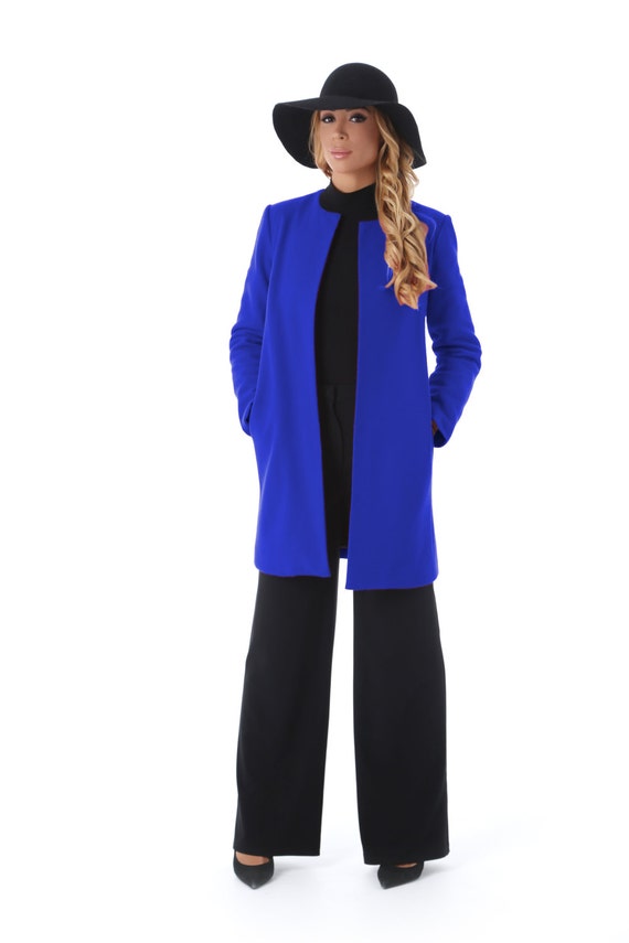 european jacket for winter Wool Women Jacket, Coat, Long Royal Winter Jacket, Manto Blue Jacket,