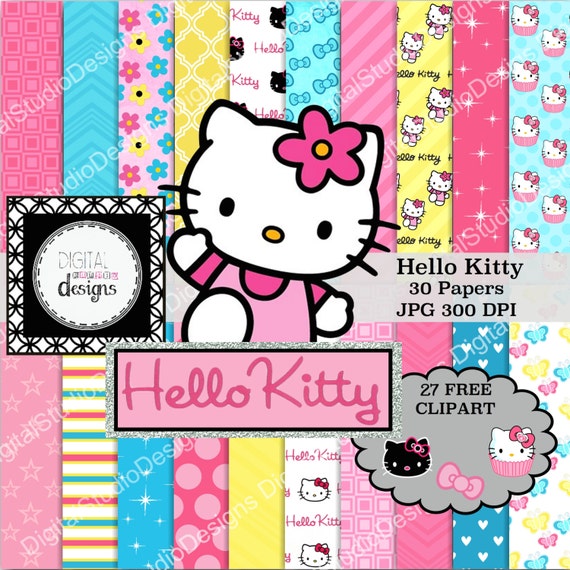 Hello Kitty Digital Paper Pack 30 Papers by DigitalStudioDesigns