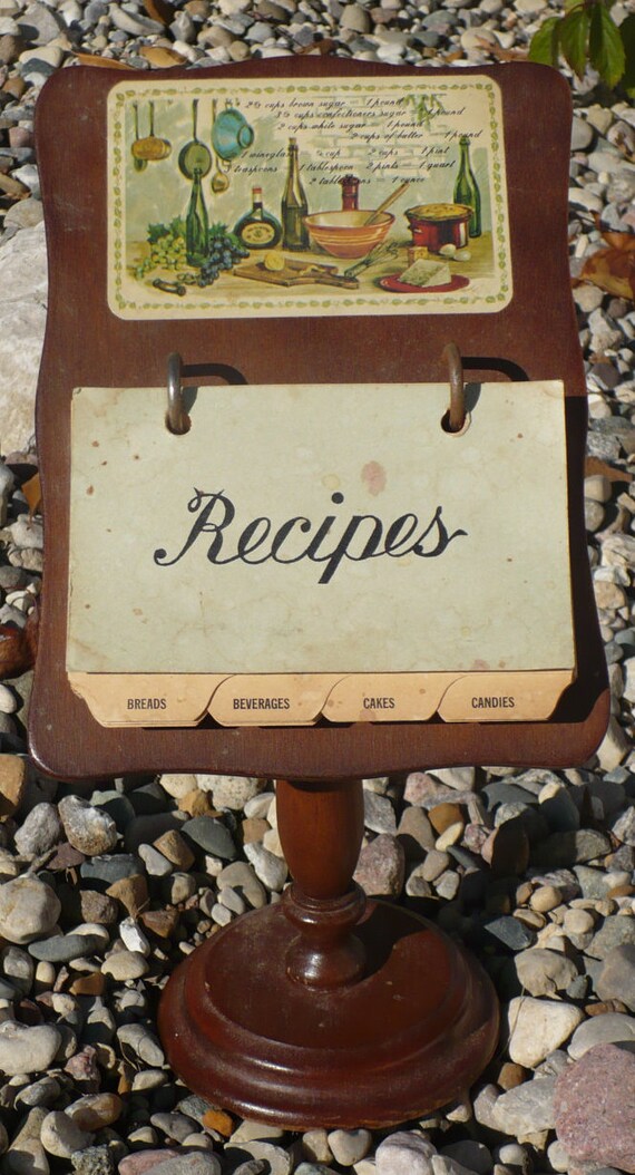 Items similar to Vintage Wooden Recipe Note Card Stand Recipe Holder on