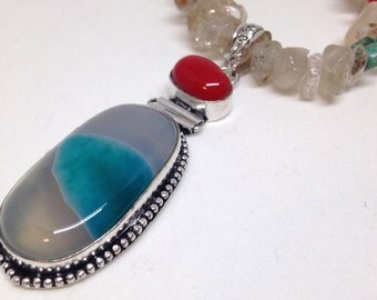 Agate necklace with coral and mixed-stone beads