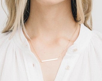 Long Skinny Bar Necklace, Personalized 14k Gold Filled, Sterling Silver, or Rose Gold Filled Sleek Bar / GLDN Skinny Bar Necklace, TURRELL