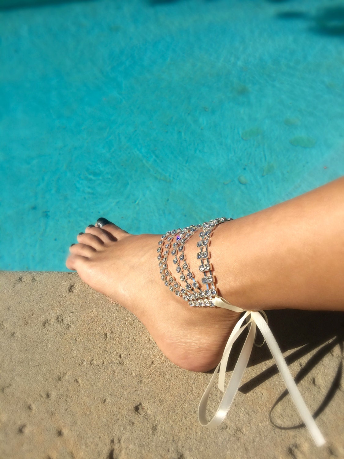 Bridal Foot Jewelry Rhinestone Barefoot Sandals Silver Foot