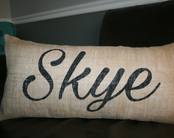 Burlap Pillow, Name Pillow, Decorative Pillow, 12x24 Lumbar Pillow, Personalized Pillow, Custom Pillow, Gift Pillow