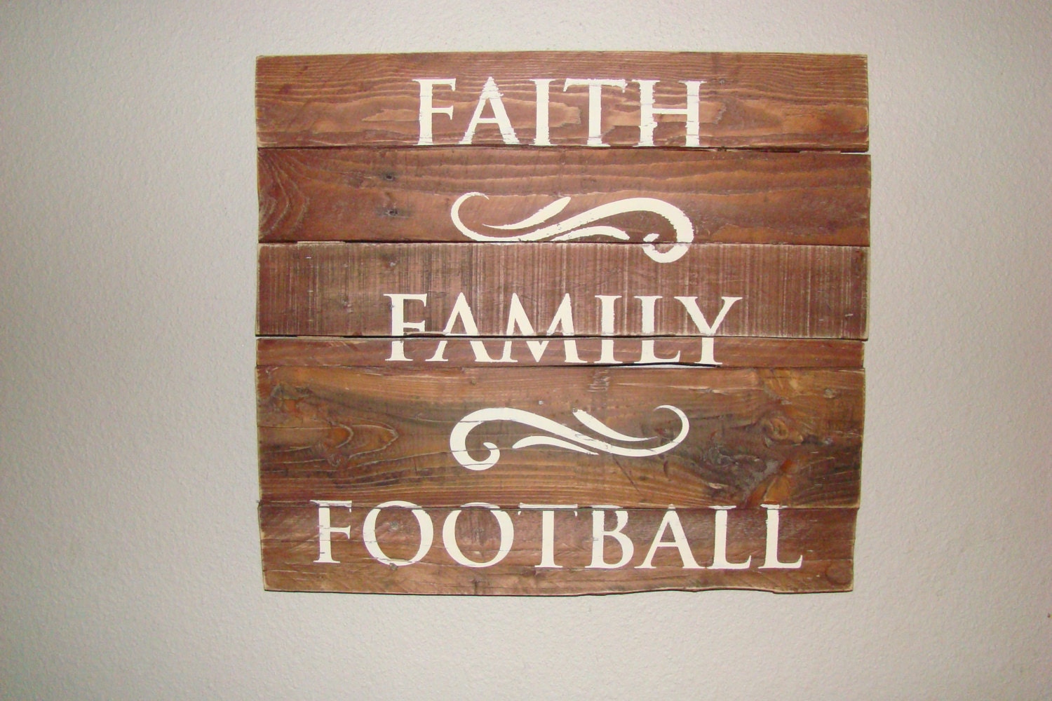 Faith Family Football Rustic Pallet Wall Sign by TNTPalletSigns