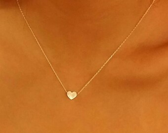 Small Heart Necklace | collarbone necklace, tiny Heart Pendant Minimalist Jewelry, dainty gold necklace, Simple, Cute, mother's day gift