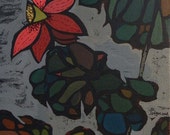 Autumn Crimson 16" acrylic on canvas, four seasons, floral wall decor, original painting by Nguyen Ly Phuong Ngoc