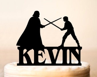 Darth Vader and Luke Skywalker fighting, cake topper,Darth and Luke cake topper,Star Wars cake topper,Darth Vader Silhouette (0105)
