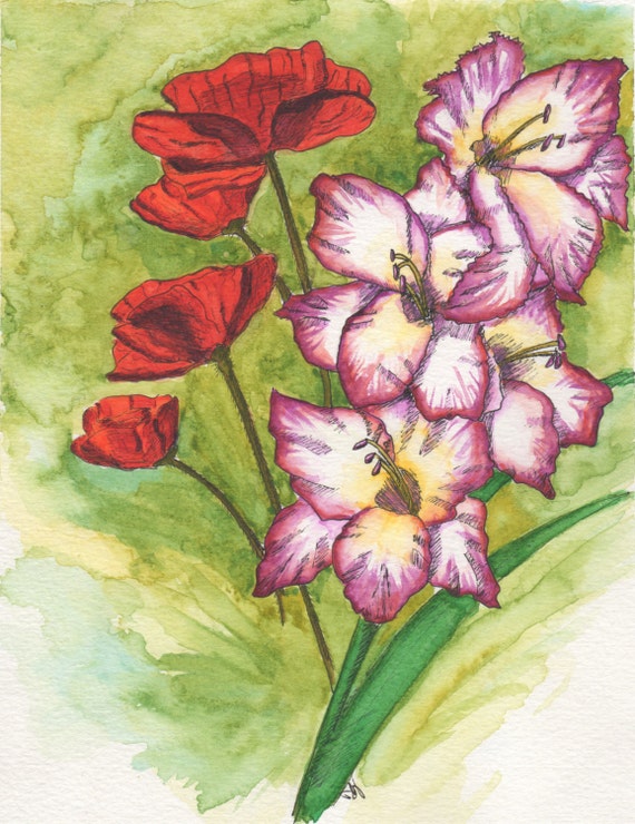 View Birthday Cards August Birthday Card with August Flowers by Blazing Star Studio