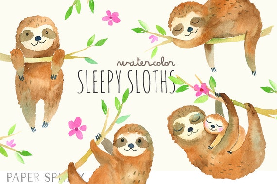 Clip Art Sloth Clipart sleepy sloths clipart baby watercolor sloth clip by papersphinx art mommy and with flowers