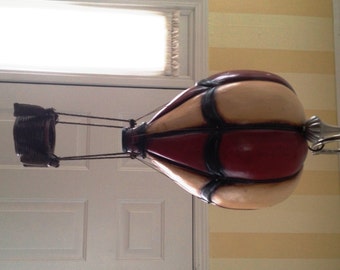 Folk Art Hot Air Balloon Handcrafted Wood and Wicker Decorative Hot Air Balloon with Basket; Vintage