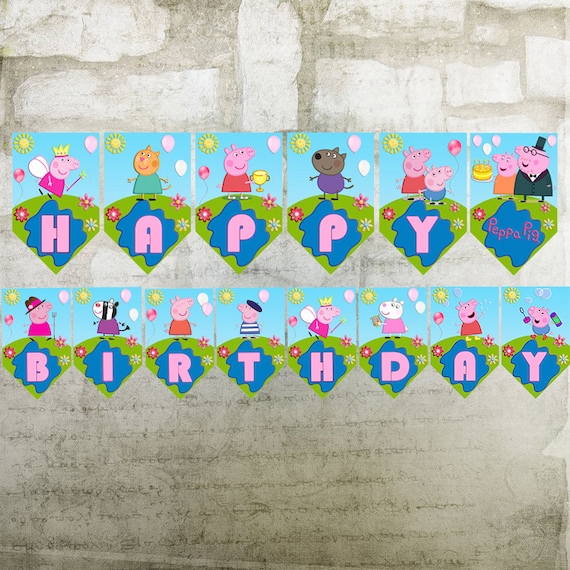 Peppa Pig Banner Printable Happy Birthday by OctopusDigitalStore