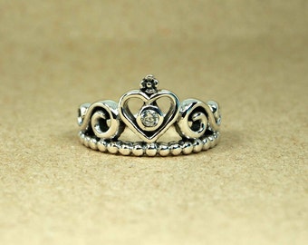 STERLING SILVER 925 Queen Crown Princess Ring - Crown Ring With Cubic Zirconia, Princess Ring, Crown Jewelry, Gift for Best Friends