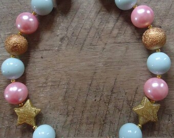Twinkle Twinkle Little Star Necklace, Twinkle Twinkle, Bubblegum Necklace, Chunky Beads, Chunky Bead Necklace, Mint & Pink Necklace, Star