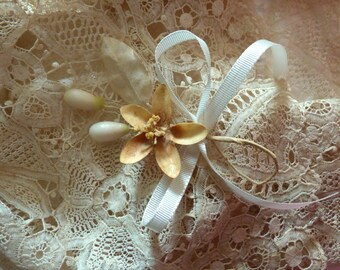 Antique wax flower bouquet. Unique. Groom brooch. 1900s - wax headdress - wax head piece - wax millinery - wax brooch - Victorian wax -