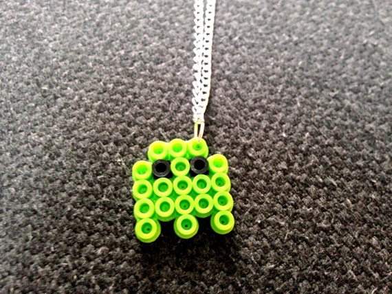 Pacman Ghost Green Perler Necklace by RaveRaff on Etsy