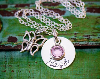 SALE • Sterling Silver Butterfly Necklace • Big Sister Gift Birthday Party Butterfly Sterling Silver Girls Name • Custom Cute Gift Little