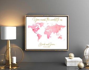 Blush pink wedding guestbooks Wedding guest book World map guest book World map wedding Wedding guestbook map Wedding map guest book