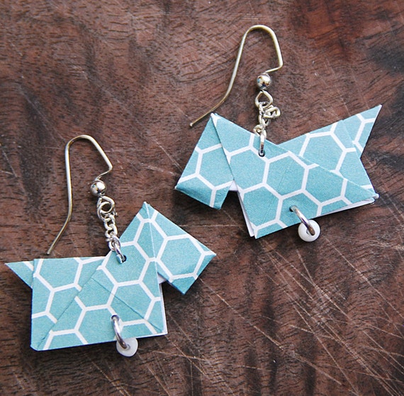 Origami Earrings, Scottie Dog Earrings, Honeycomb, Nickel Free Earrings, Geometric, Hexagon, Minimalist Earrings