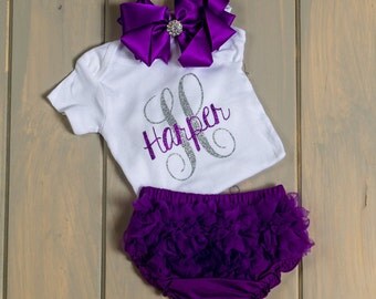 Monogrammed Baby Onesie, Baby Girl Clothing, Personalized Baby Glitter Onesie, Bodysuit, Birthday Onesie, Shower Gift, Coming Home Outfit
