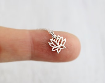Lotus Necklace - Sterling Silver Tiny Lotus Necklace - Tiny Lotus Pendant - Lotus Jewelry - Yoga Necklace - Flower Necklace -Dainty Necklace