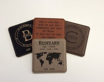 6 Personalized Coasters - Custom Coasters - Drink Coasters - Monogram Coasters - Leather Coasters - 3rd Anniversary Gift - Wedding Gift
