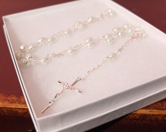 Pearl Rosary Necklace - Silver Pearl Rosary Necklace - Pearl Necklace Rosary Gift