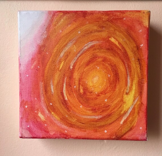 6x6 Red Orange Galaxy Watercolor Painting by Glitterandlust