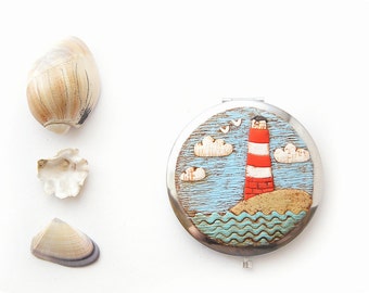 Wanderlust gifts for traveler Pocket Mirror Lighthouse Sea lover Nautical gift for girl Sailing party gift for explorer Travel accessory
