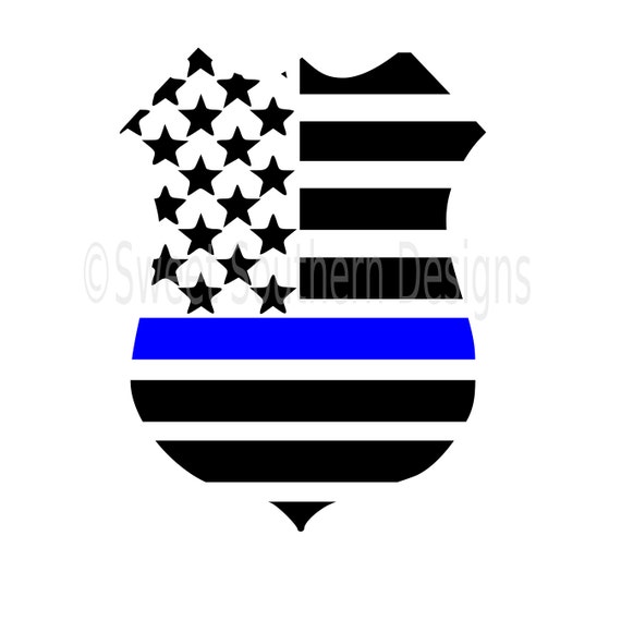 Police badge American flag thin blue line with heart SVG