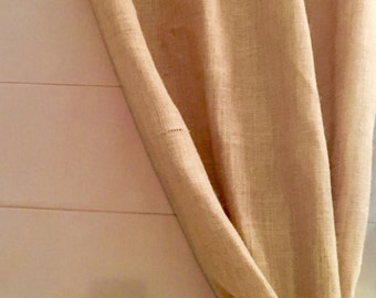 40" Wide Burlap Curtain Panel + Unique Handmade Tie-back