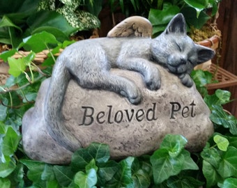Ceramic Beloved Pet Cat Rock, Angel Cat, Cat Memorial Rock, Memorial Rock, Pet Grave Marker, Pet Sympathy Rock, Ceramic Cat, Cat Grave Stone
