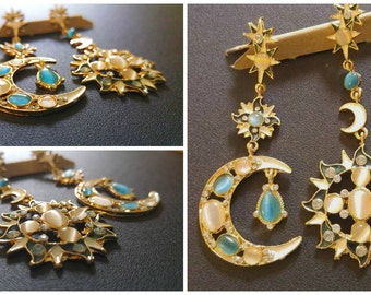 Sun and Moon Bohemian Earrings, Performance or costume Jewelry, Pagan symbolic accessories