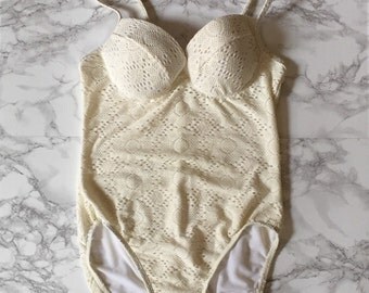 SALE...vanilla lace swimsuit retro | one piece open back maillot