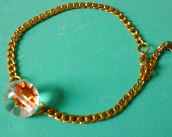 Anklet golden chain, Romantic ankle jewelry, Golden tone anklet and bright charm, Beach jewelry