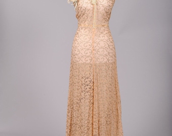 1940 Apricot Chiffon Vintage Wedding Gown