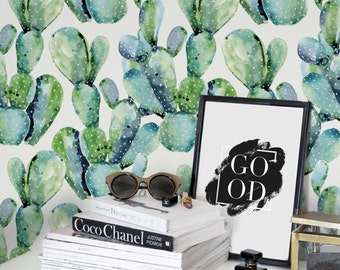 Watercolor Cactus Wallpaper /Removable /Regular Cactus Wallpaper /Cactus Wall Mural /Watercolor Cactus Pattern Wall Covering