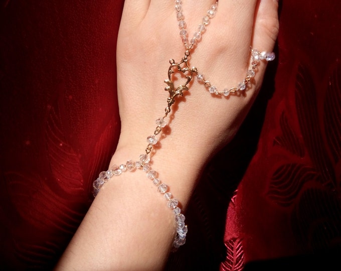 Gold slave bracelet with Ring~Boho Hand Chain~Bohemian Body Jewelry~Gift for her~wedding~Bridal piece~fashion accessories~swarovski Set